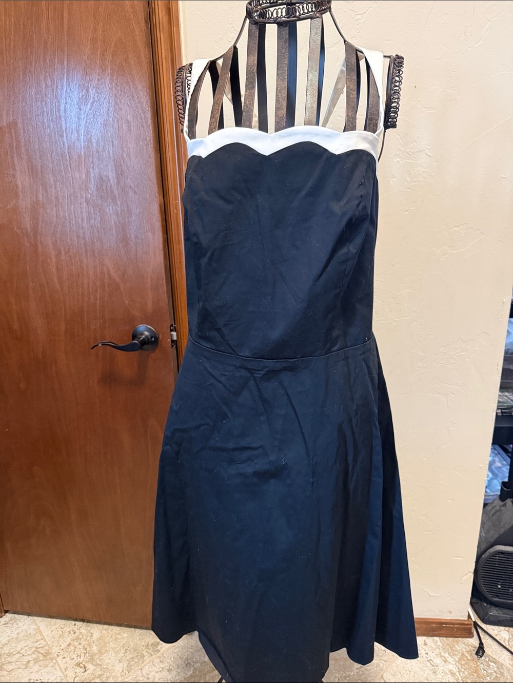 R&K Black Midi Dress with White Scalloped Trim